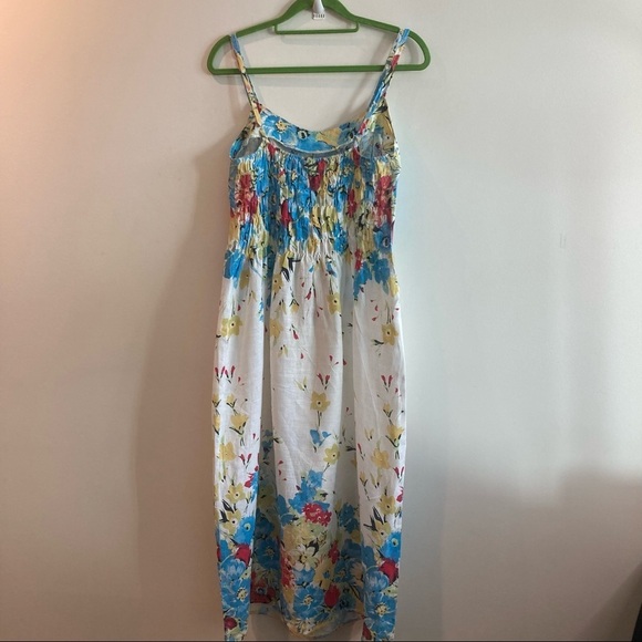 LINA TOMEI Sz L 100% Linen Floral Adjustable Straps Dress Made in  Italy - Picture 6 of 13